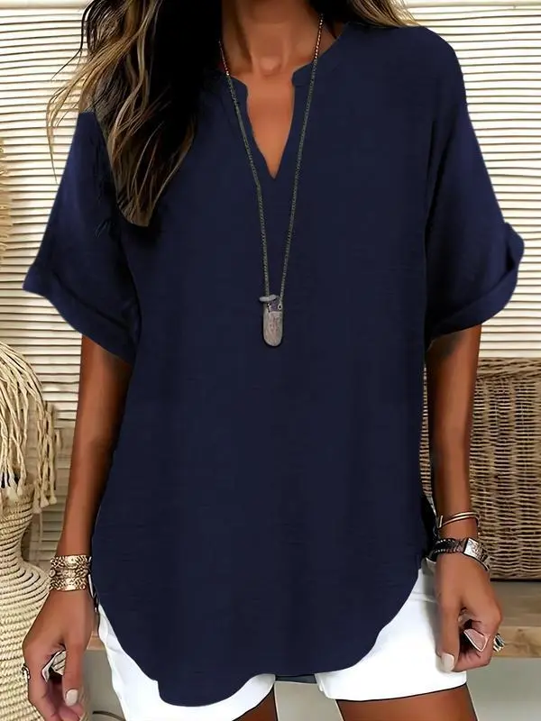 🔥LAST day 85% OFF🔥Women's Plain Short Sleeve Blouse, Casual Solid Color Top for Daily Wear, Ladies Clothes for All Seasons