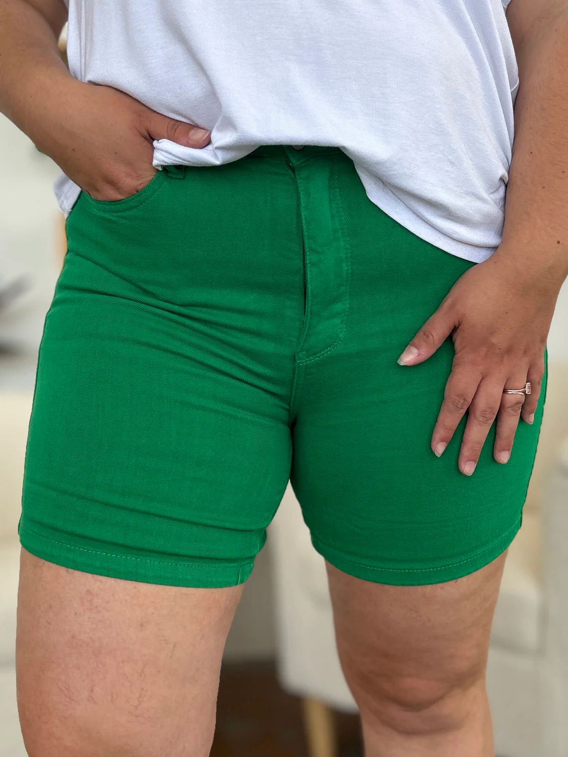 Blue Full Size Tummy Control Garment Dyed Denim Shorts