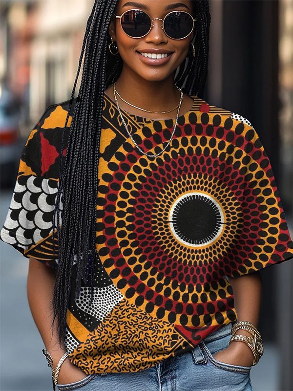 Women's African Retro Ethnic Pattern Art Print Casual T-Shirt