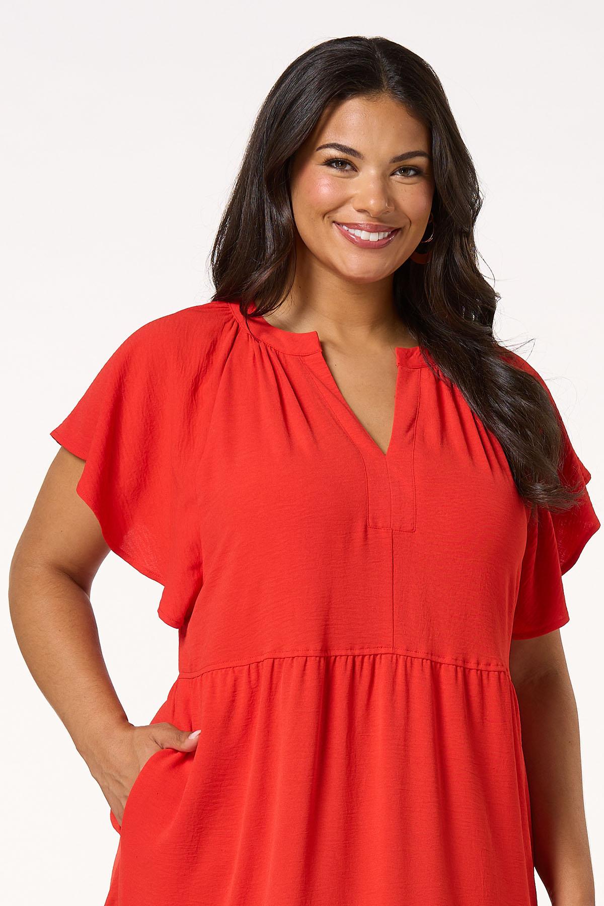 Plus Size Tiered Flutter Sleeve Midi Dress