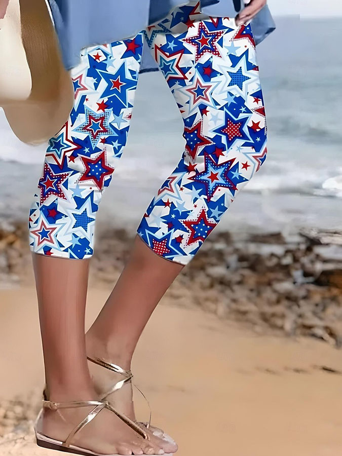 Women'S Casual Independence Day Commemorative Print Leggings For The 250Th Anniversary Of The Founding Of The United States
