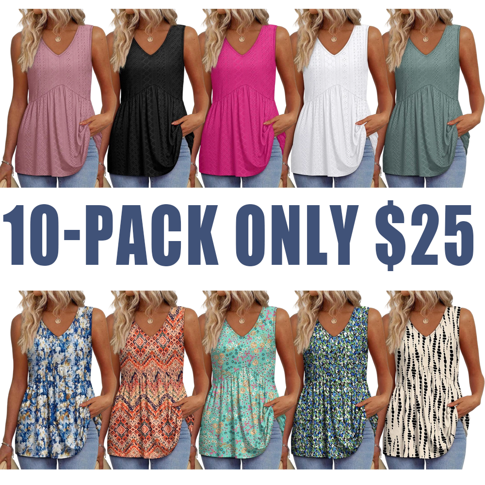 Women’s V-Neck Peplum Tank Top – Flowy, Sleeveless, Stretchy Summer Style