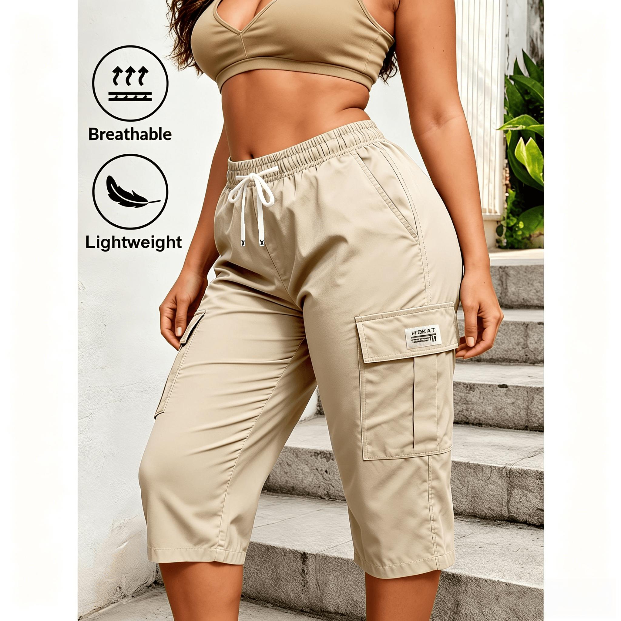 Women's Stylish Solid-Color Cropped Cargo Pants