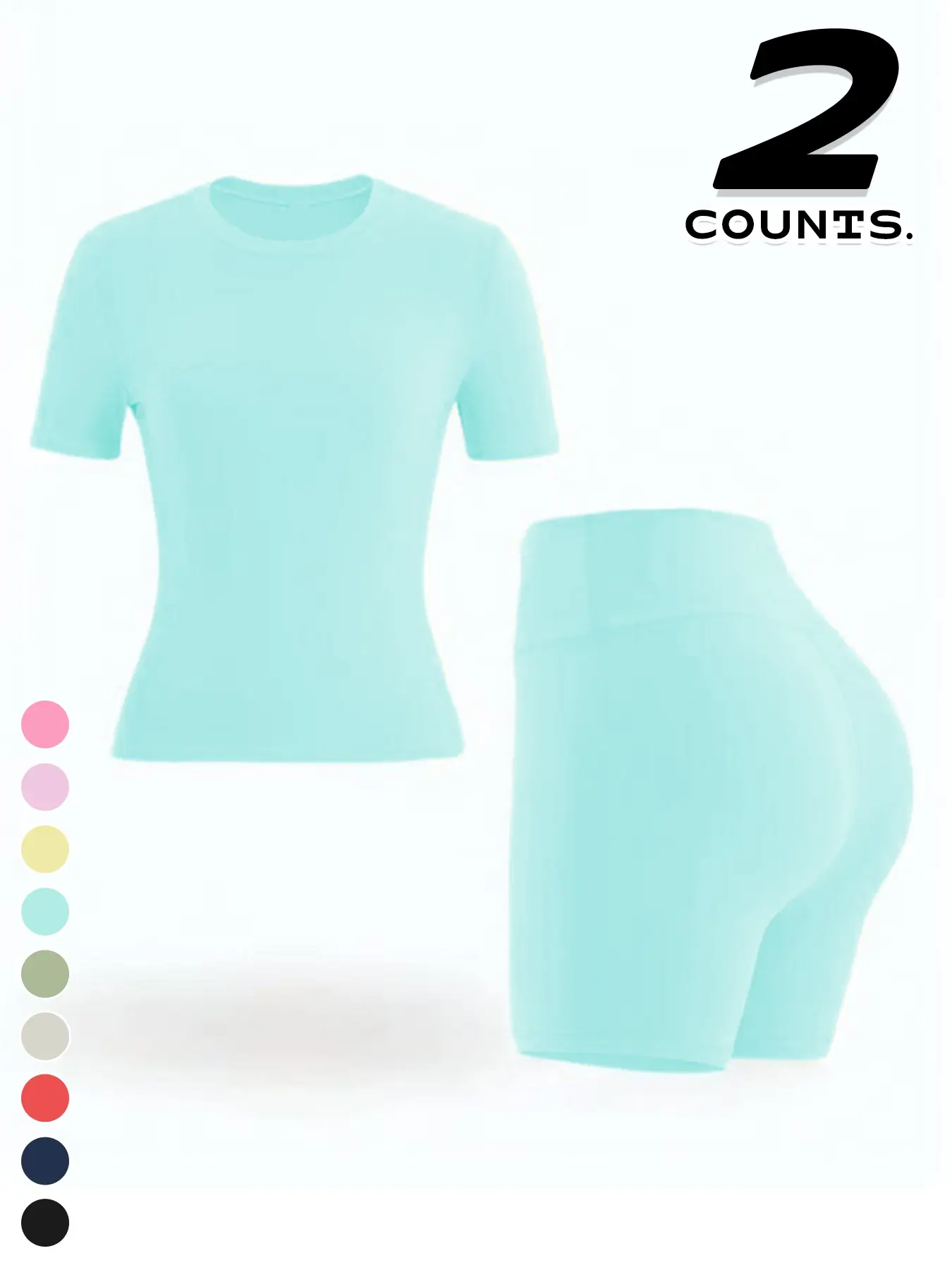 🔥🔥9 PACKS $27 | Women's Two-piece Solid Color Tee & High Waist Skinny Shorts Tracksuit Set
