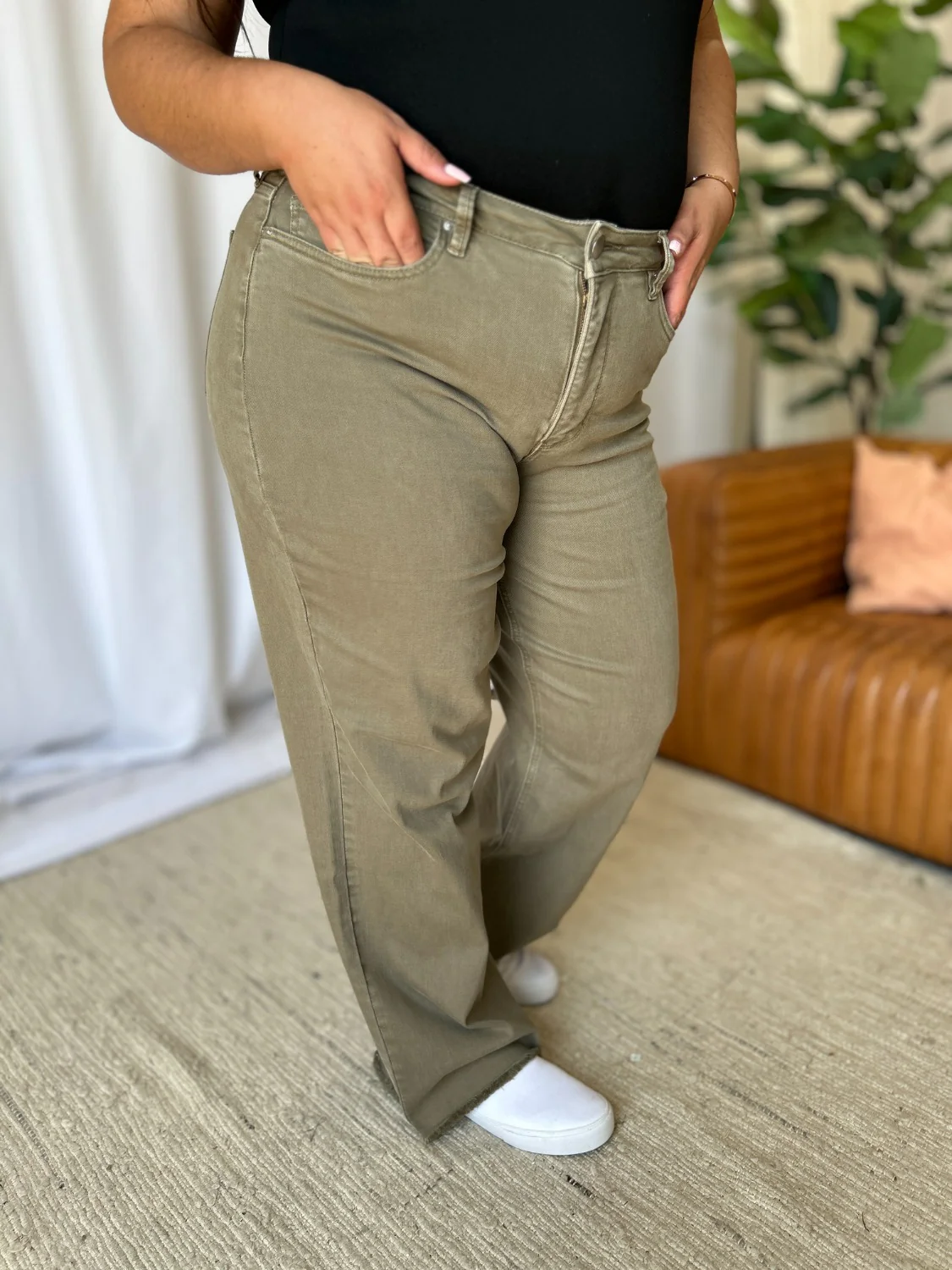 Full Size High Rise Garment Dye Wide Leg  Jeans