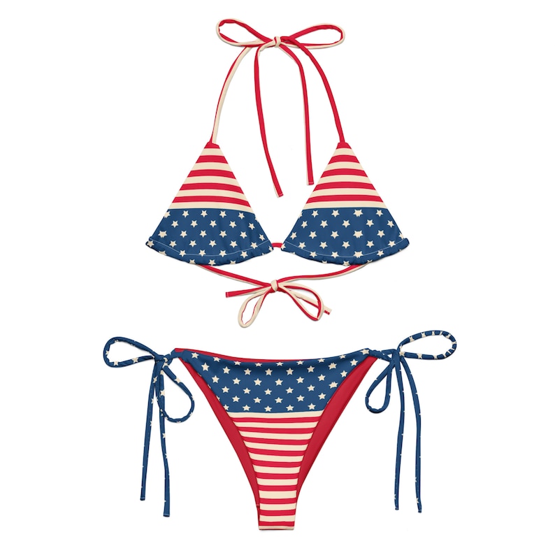 Retro American Flag Recycled String Bikini / Festival Wear / Fourth of July Wear
