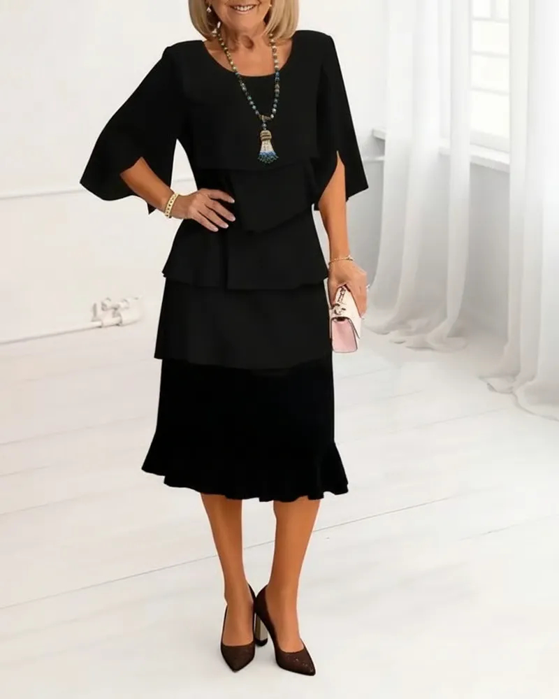 Stylish Round-Neck Tiered Dress
