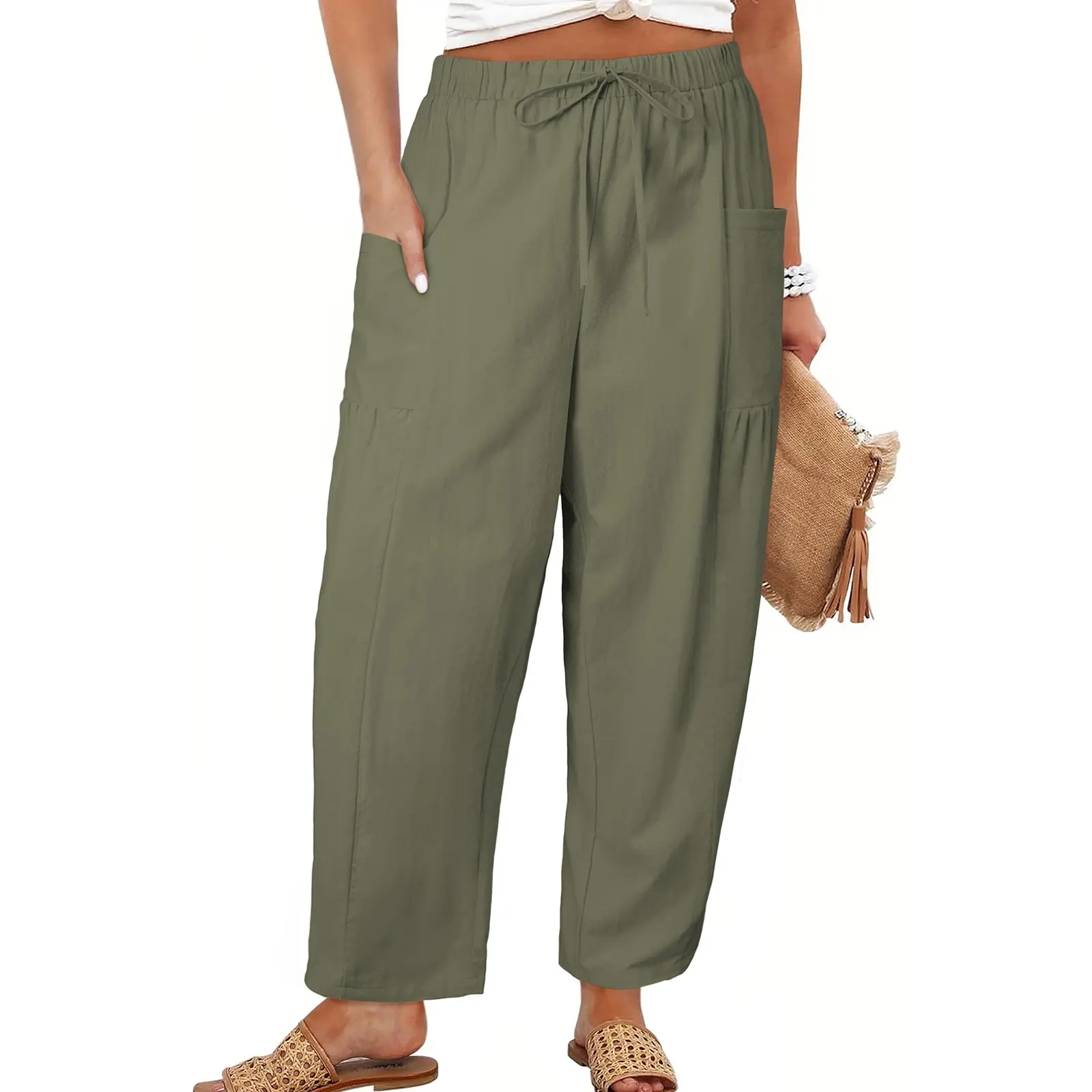 Women's Plus-Size Wide-Leg Pants — Pure Cotton Loungewear with Pockets