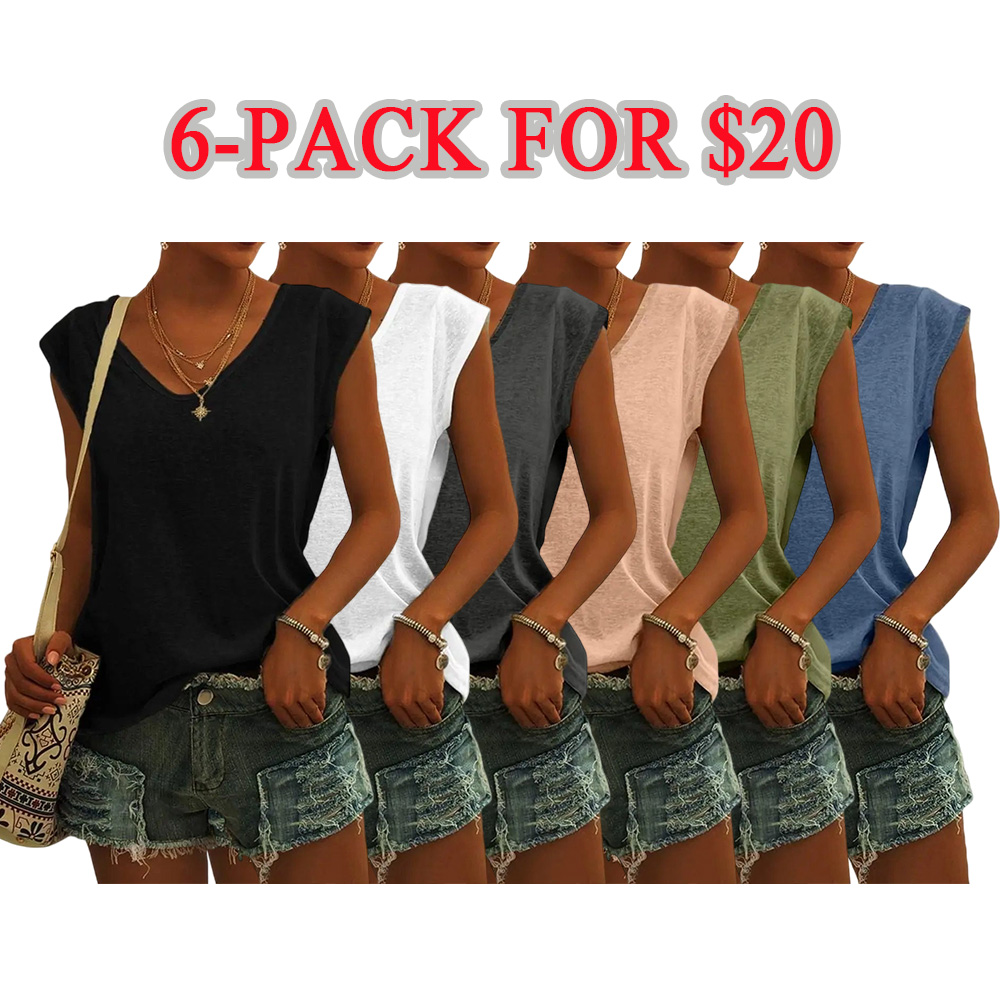 Womens Cap Sleeve Tops V Neck Loose Fit Tshirts Spring Summer Casual Basic Tees