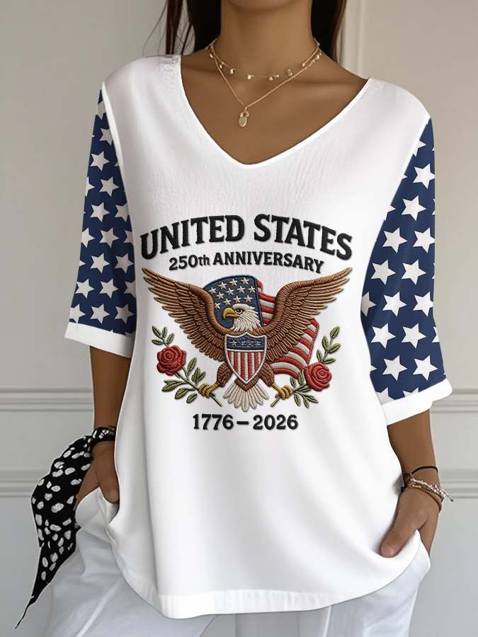 Women's Independence Day 250th Anniversary Printed Short Sleeves