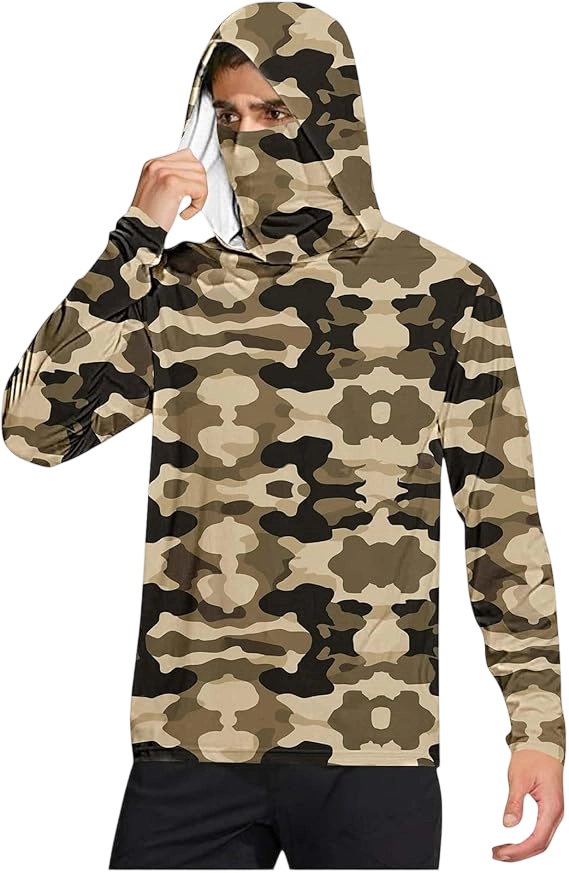Long Sleeve Sun Shirt Men UPF 50+ Rash Guard Cooling Fishing Hoodies with Mask Casual Summer UV SPF Hiking Blouses