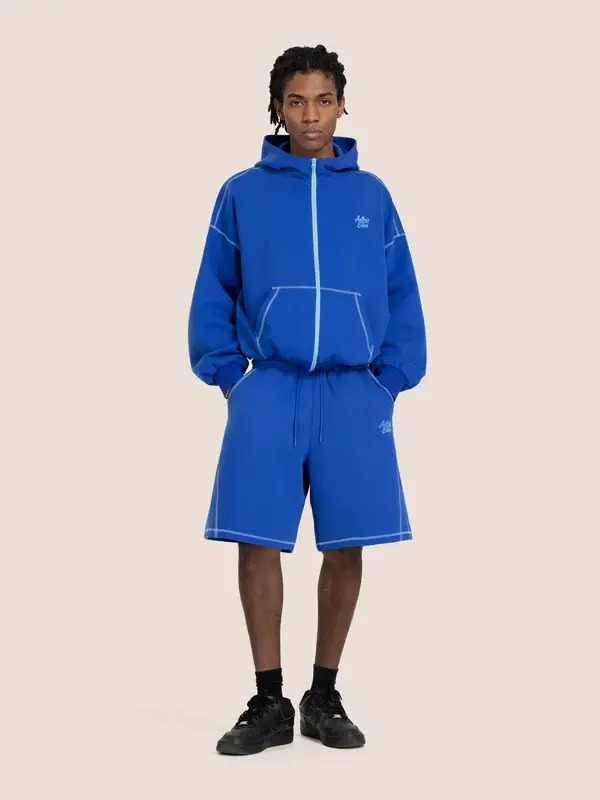 Cloud Boxy Sweat Set Contrast Stitch Zip-Up Jacket & Shorts Oversized Unisex