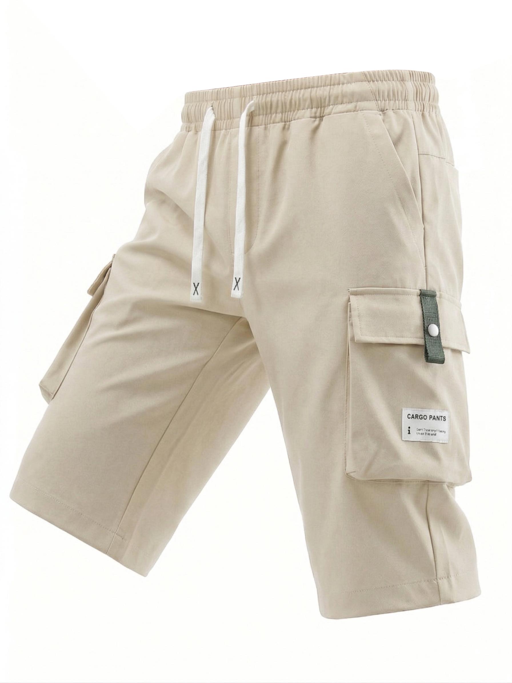 Men’s Cargo Shorts, 7/8 Length, Summer Drawstring Waist, Large Pockets