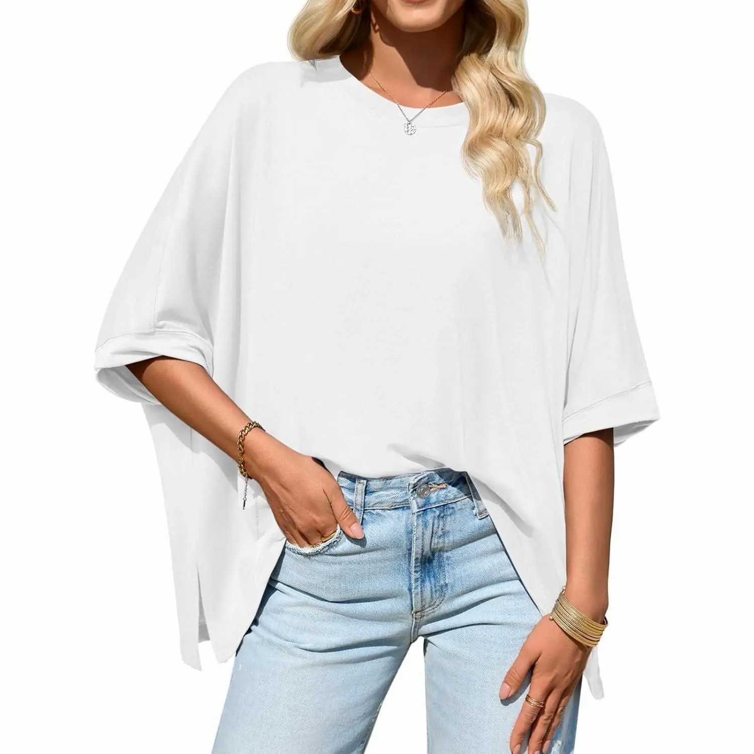 Women’s Oversized Batwing Asymmetric Tunic Tee