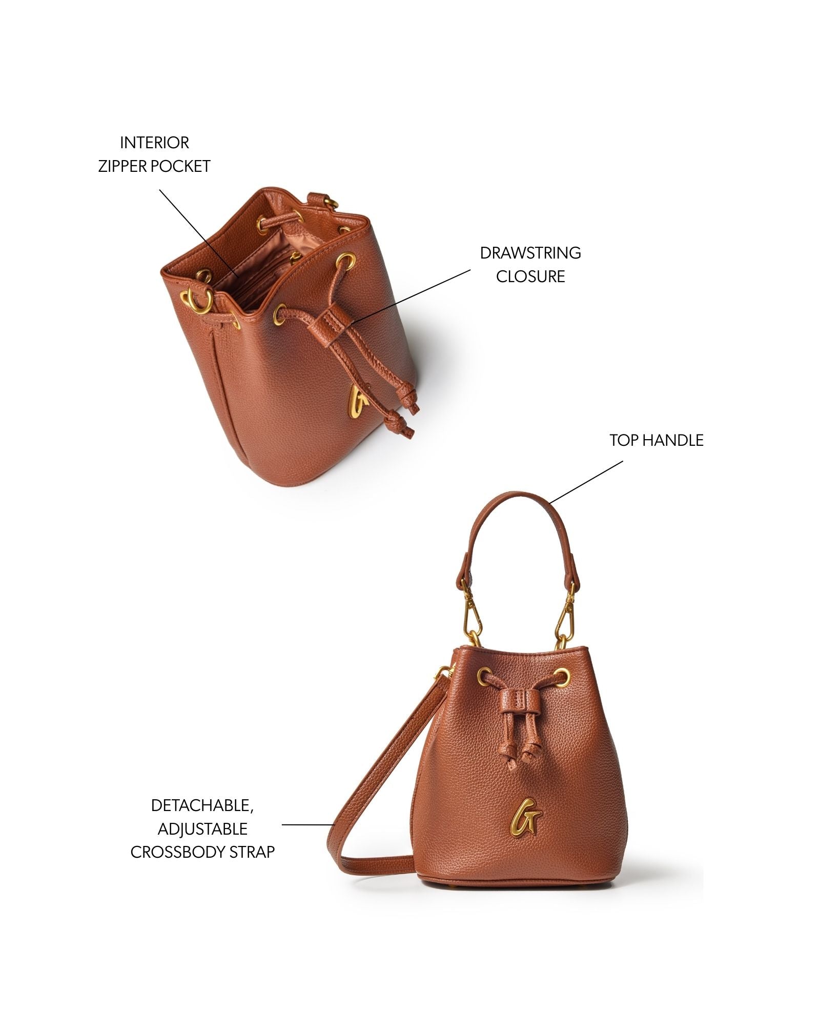 MINI PEBBLE BUCKET BAG - BROWN