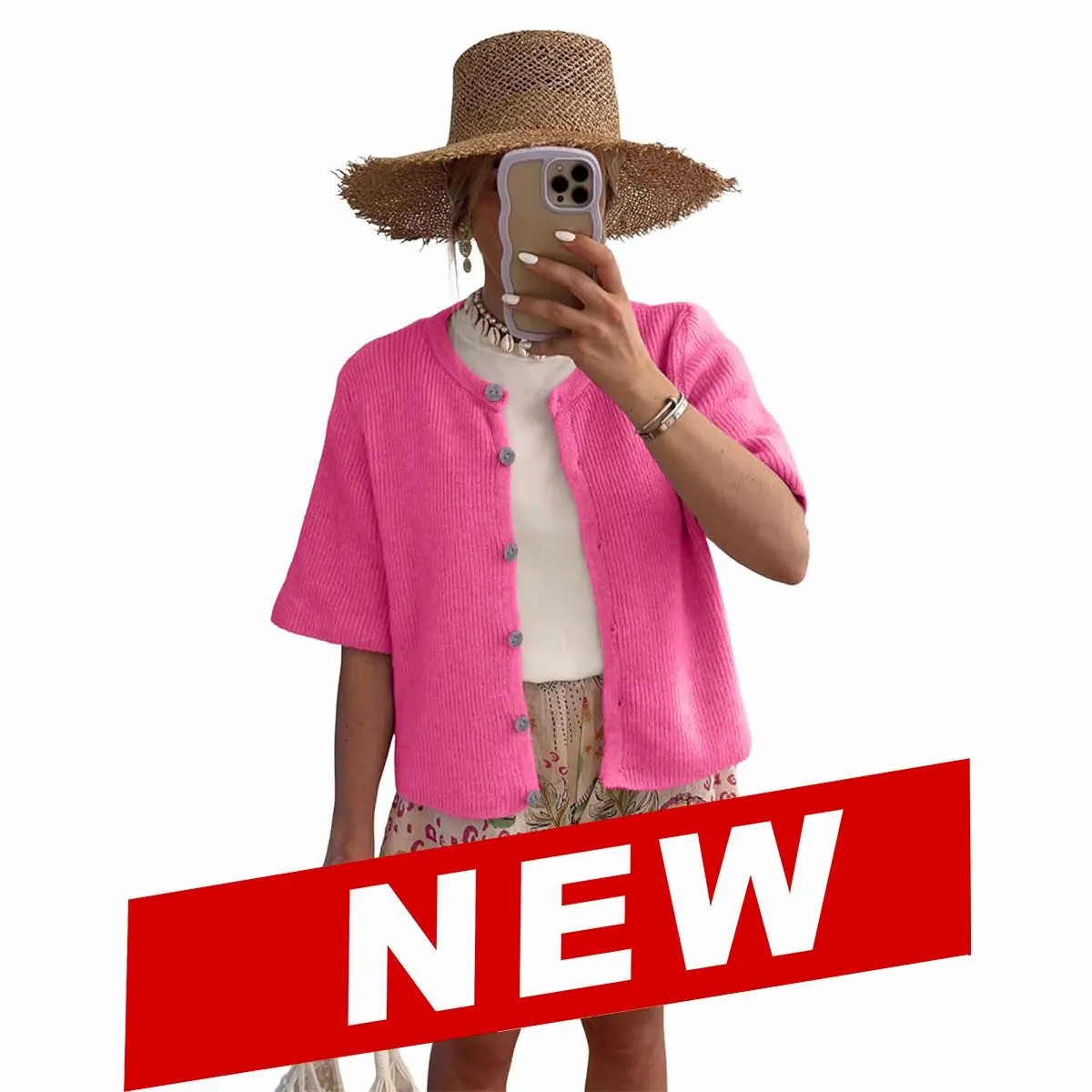 Women's Short Sleeve Ribbed Knit Cardigan – Lightweight Button Down Layering Top