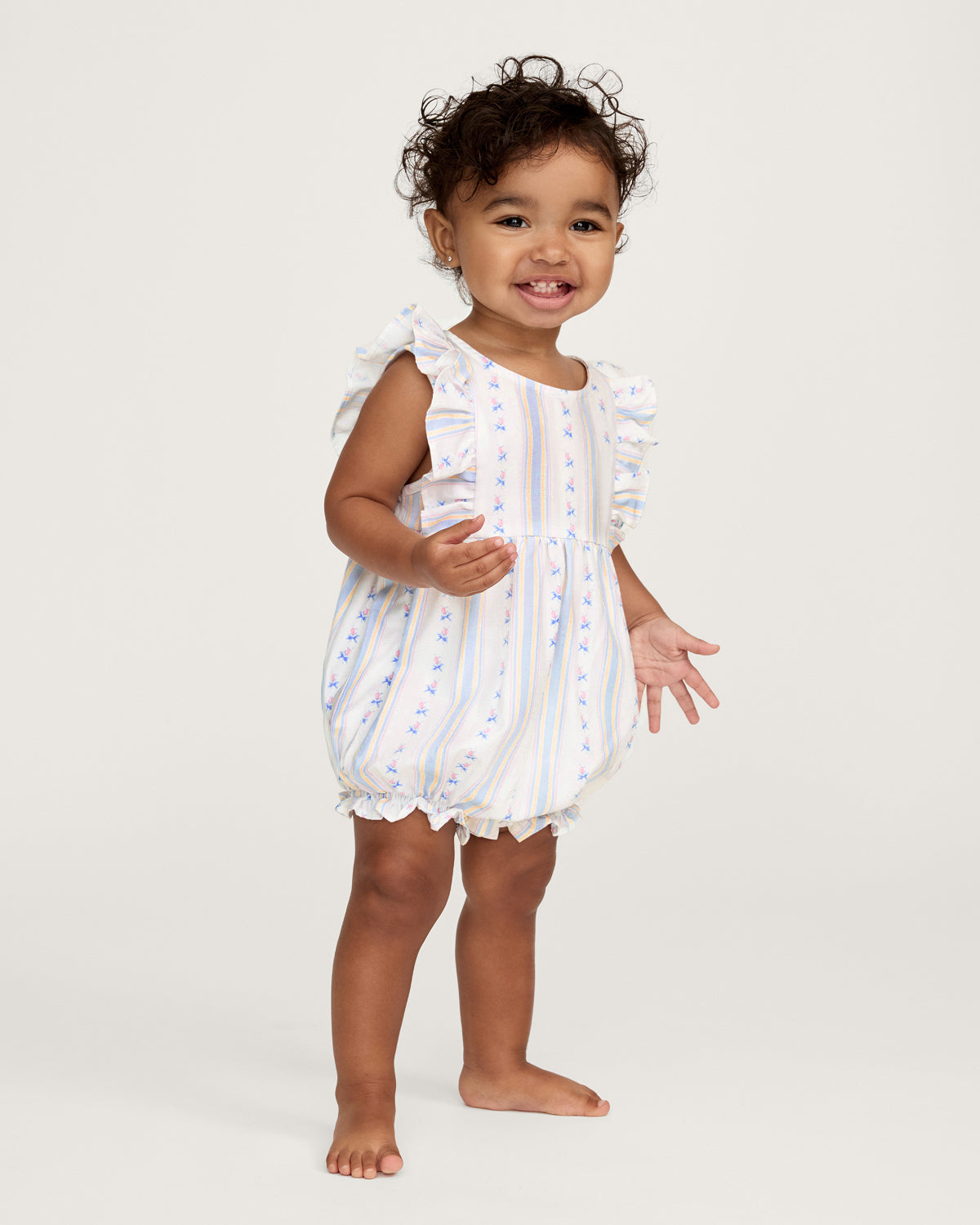Baby's Twill Ruffled Romper in Cottage Stripe