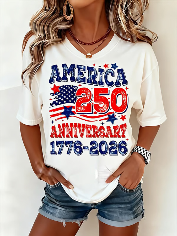 Women'S V-Neck Letter Printed T-Shirt