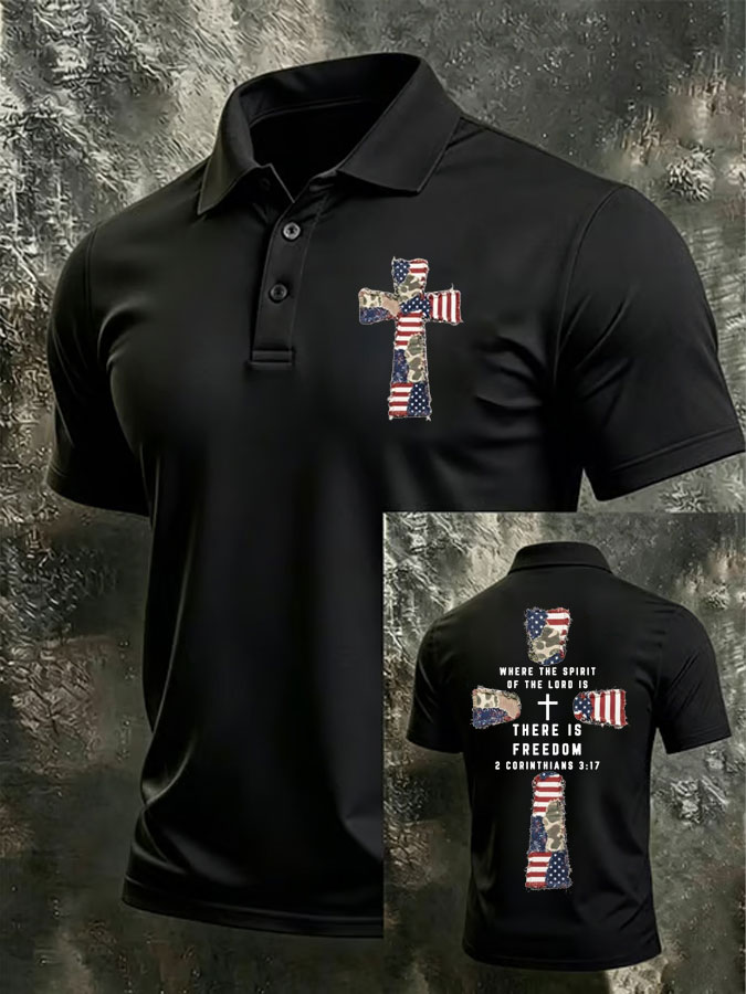 Men'S America Flag Print Casual Polo Shirt