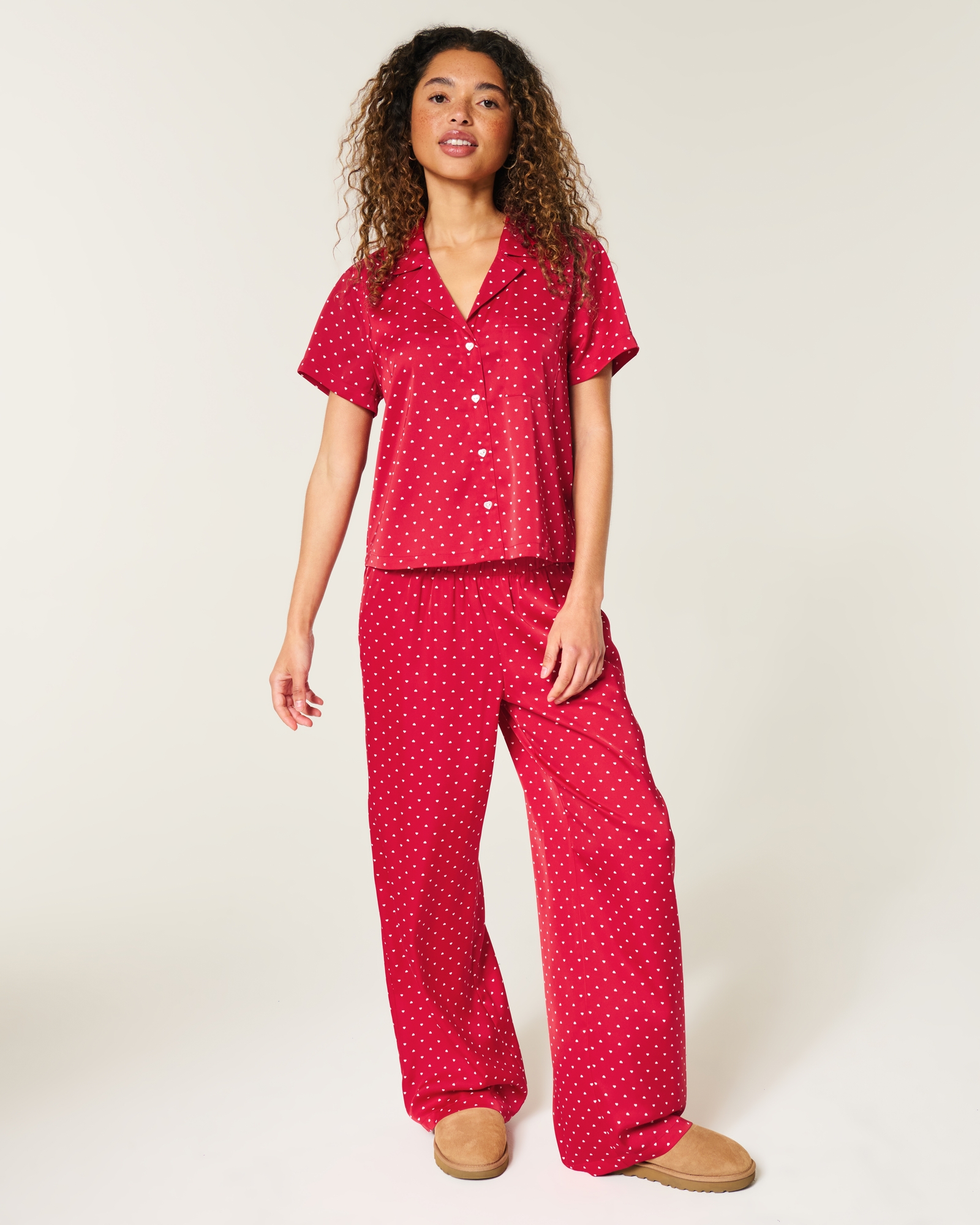 Heart Pattern Wide-Leg Pants