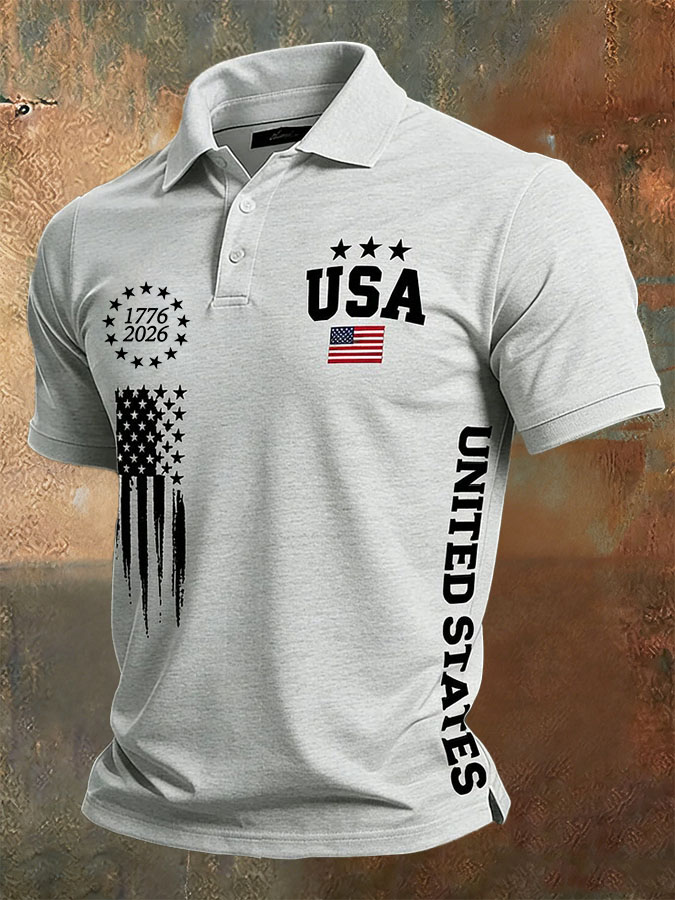 Men'S Casual American Independence Day Printed Celebration Short Sleeved Polo Shirt