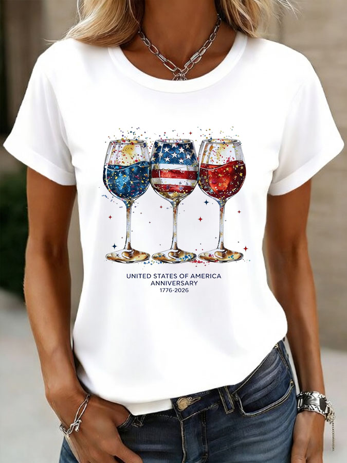 Women'S American Independence Day 250Th Anniversary Printed Round Neck Short Sleeve T-Shirt