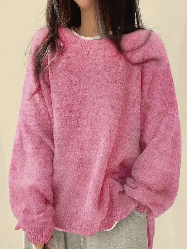 Women's Drop Shoulder Split Hem Sweater