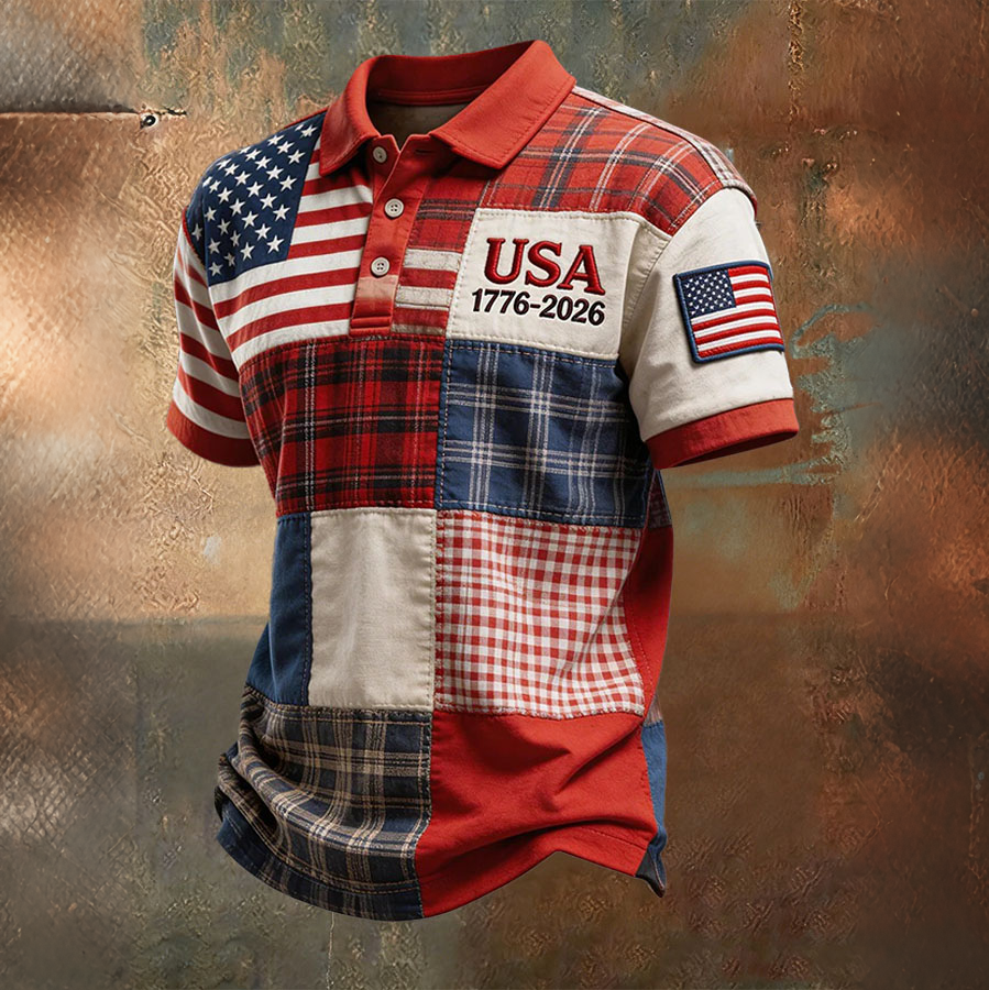 Men's casual American Independence Day printed celebration short sleeved polo shirt