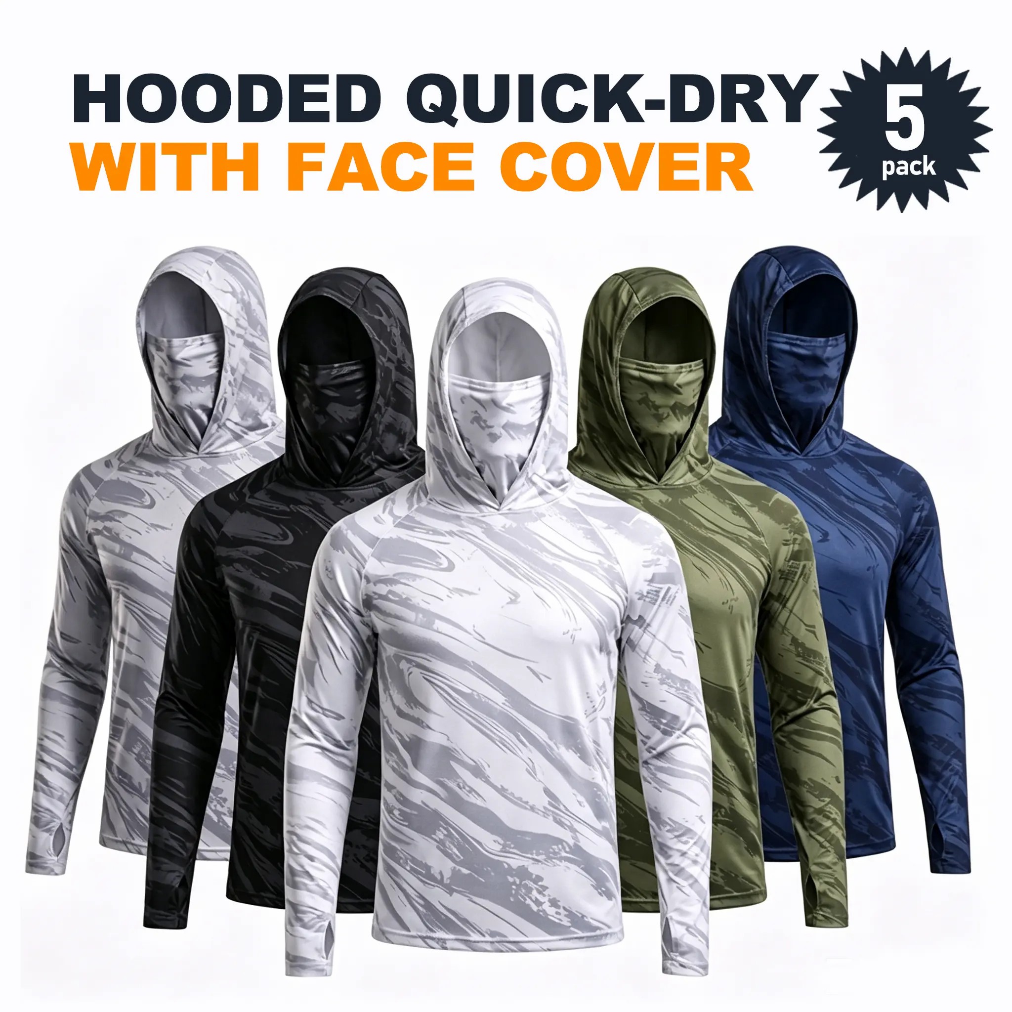 ☀️Men’s Quick-Dry Sun Protection Performance Hoodies (5-Pack)  | UPF 50