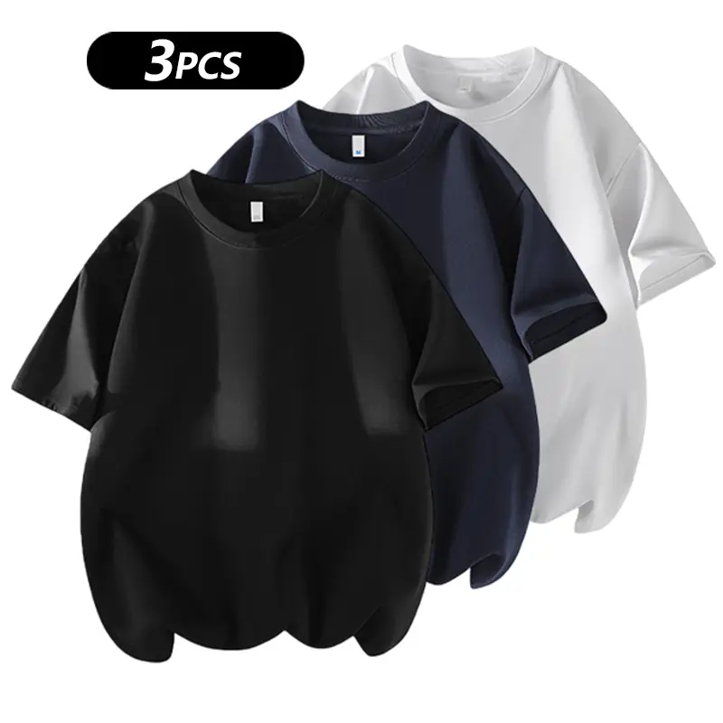 Men's 3PCS 100% cotton Crew Neck T-Shirts Set - Soft Loose Fit Navy Gray Black Tees for Casual Daily Wear