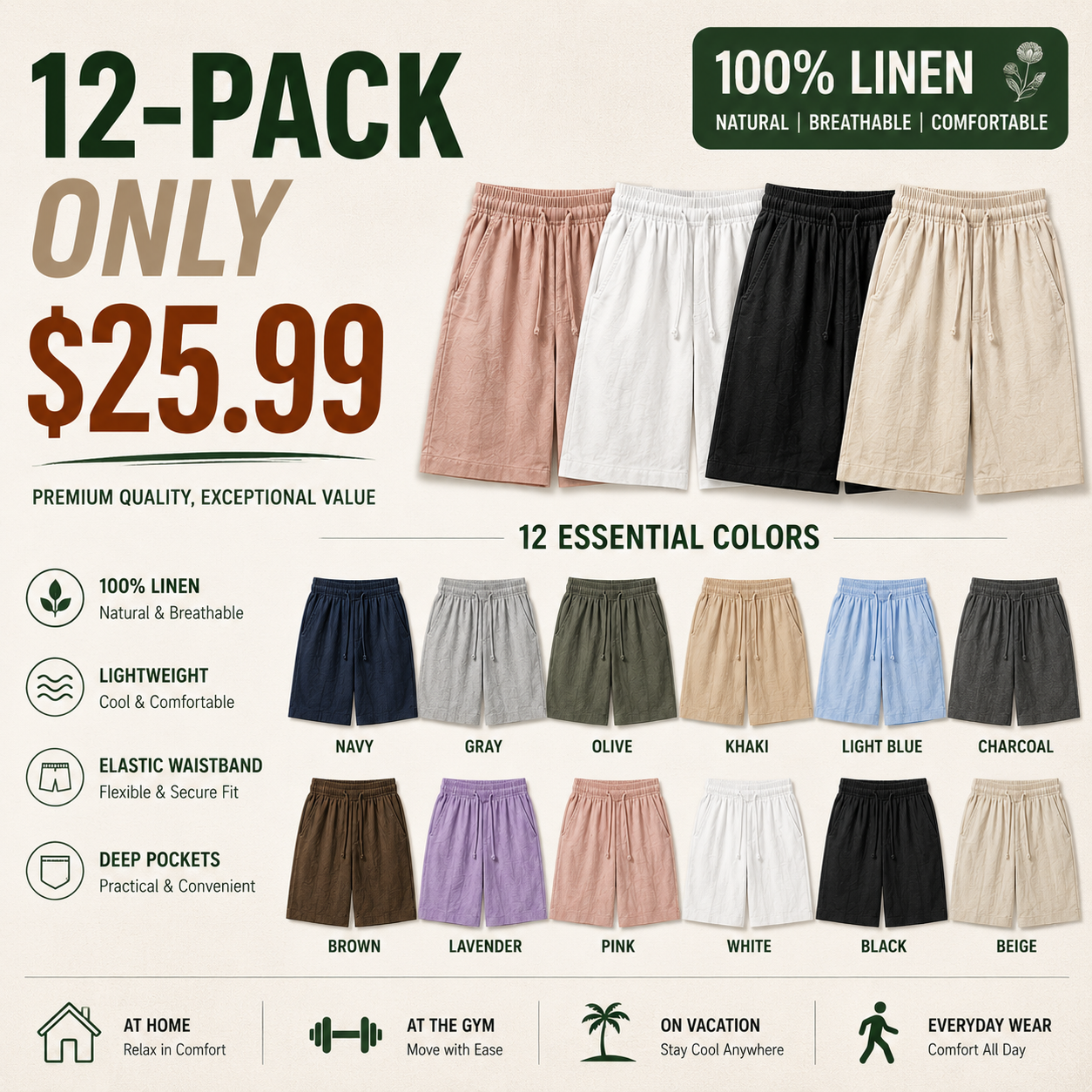 Limited-Time Special Offer: Unisex 100% Linen Shorts