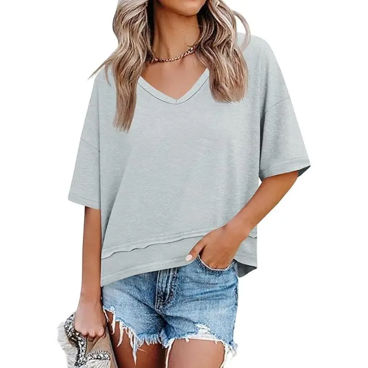 Cicy Bell Women's Summer V-Neck T-Shirt — Premium Blend Fabric, Slimming V-Neck Design