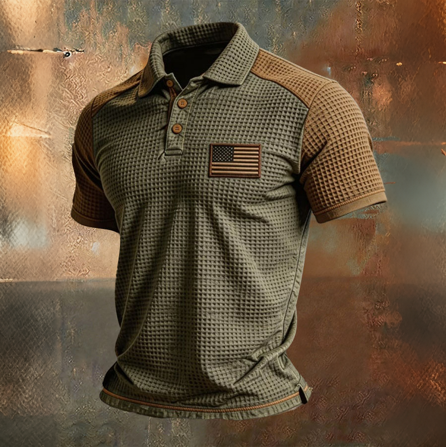 Men's casual American Independence Day printed celebration short sleeved polo shirt