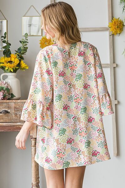 Full Size Multi Color Floral Open Cardigan