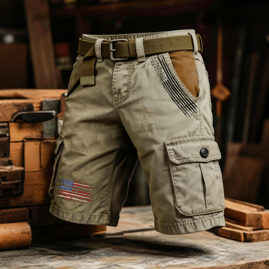 Men's Retro Outdoor Washed & Distressed Multi-Pocket Functional Cargo Shorts
