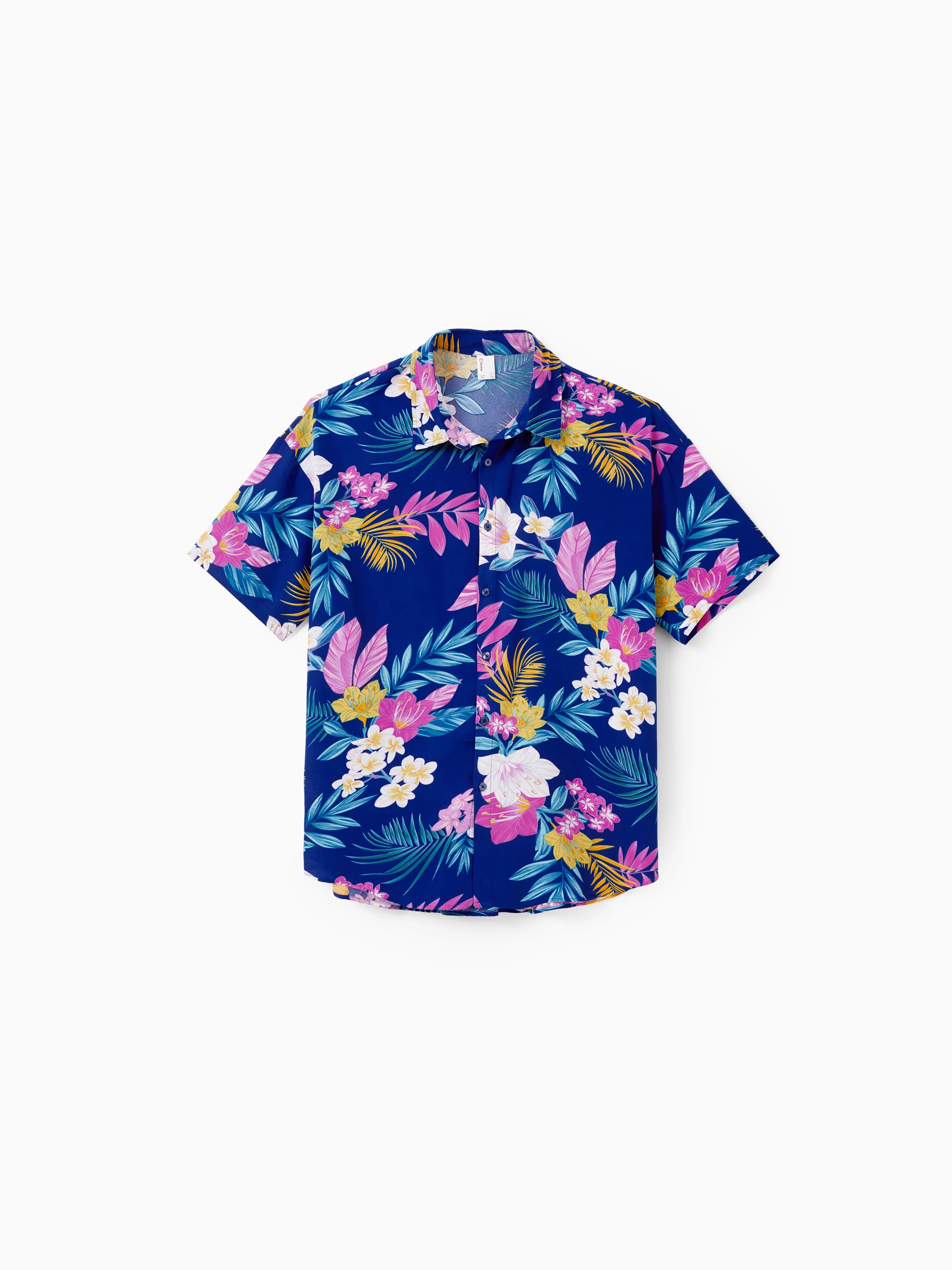 Daddy and Me Matching Family Hawaiian Outfits Tropical Floral Print Strap Dress or Short-sleeve Shirts & Shorts Set Summer Beachwear Set for Vacation  Deep Blue