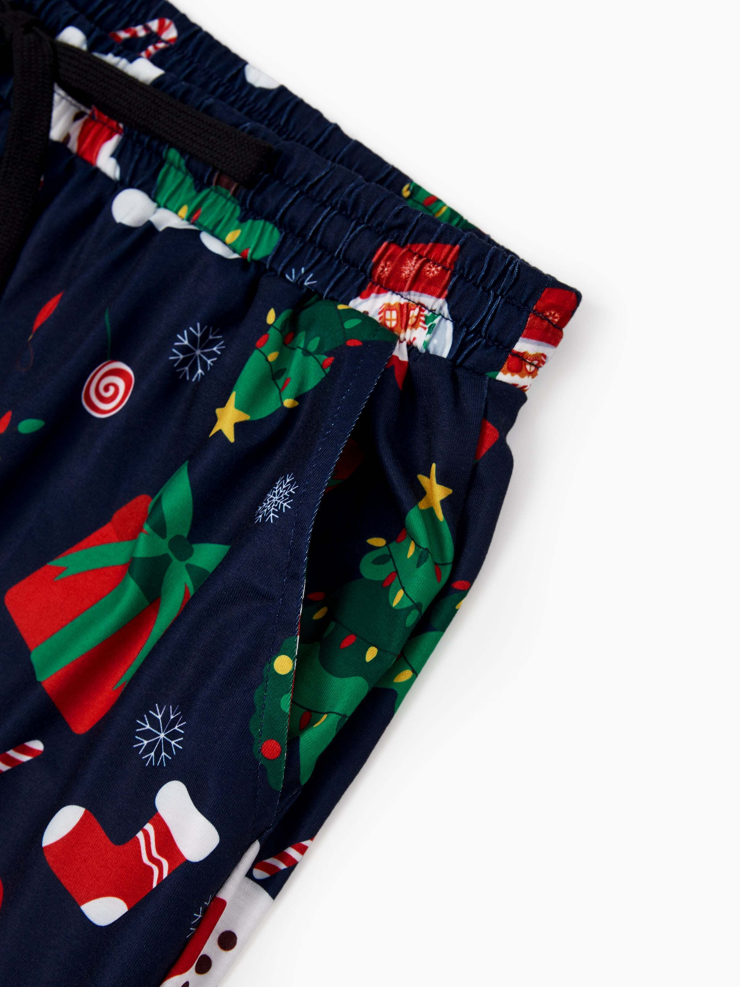 Christmas Matching Family Pajamas Set Glow In The Dark Santa Claus Dark Blue PJS with Christmas Socks Deep Blue
