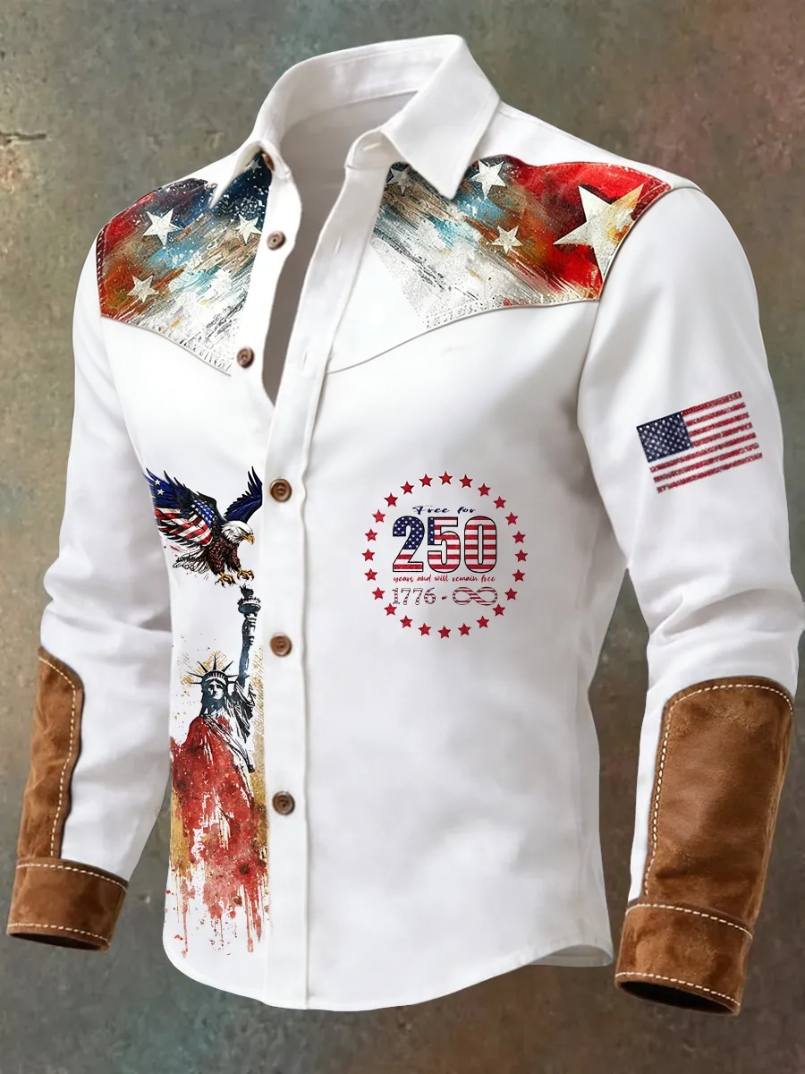 Men's Vintage American 250th Anniversary Distressed Western Shirt