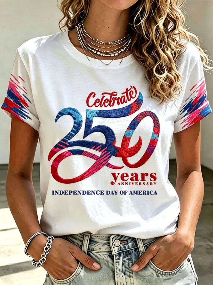Women's Casual American 250th Anniversary Printed Short-Sleeve T-Shirt