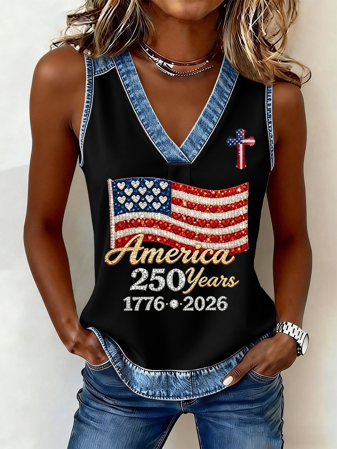 Women's 250th Anniversary Print V Neck Tank Top