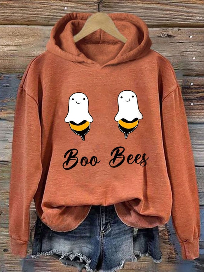 Women's Boo Bees Halloween Fun Print Casual Hooded Sweatshirt