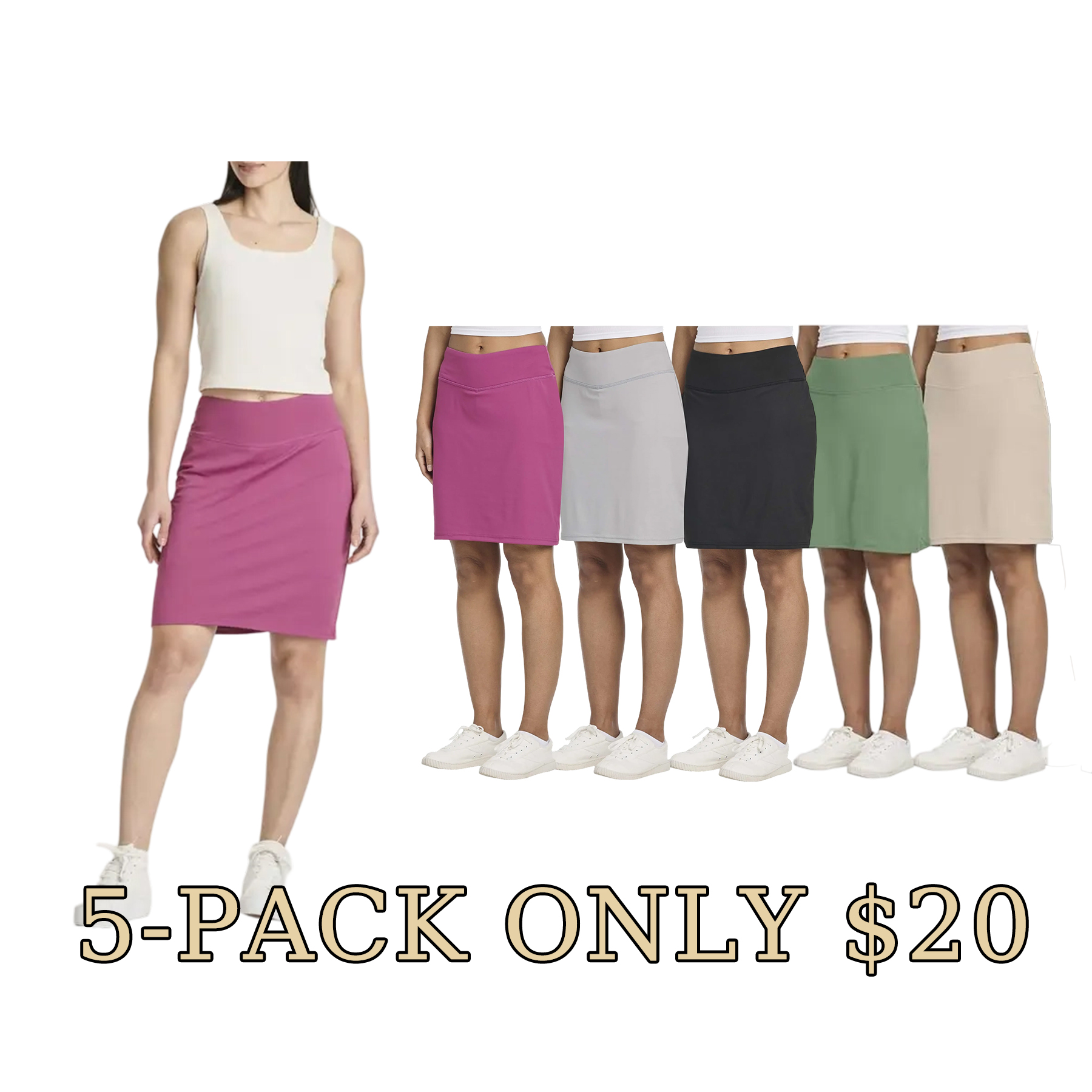 Women’s Golf Skort Set (5-Pack Ruffle Active Skirts with Pockets)