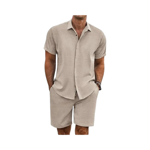 ⚡ Men's Summer Beach Outfit - Linen Shirt & Shorts Set 🔥