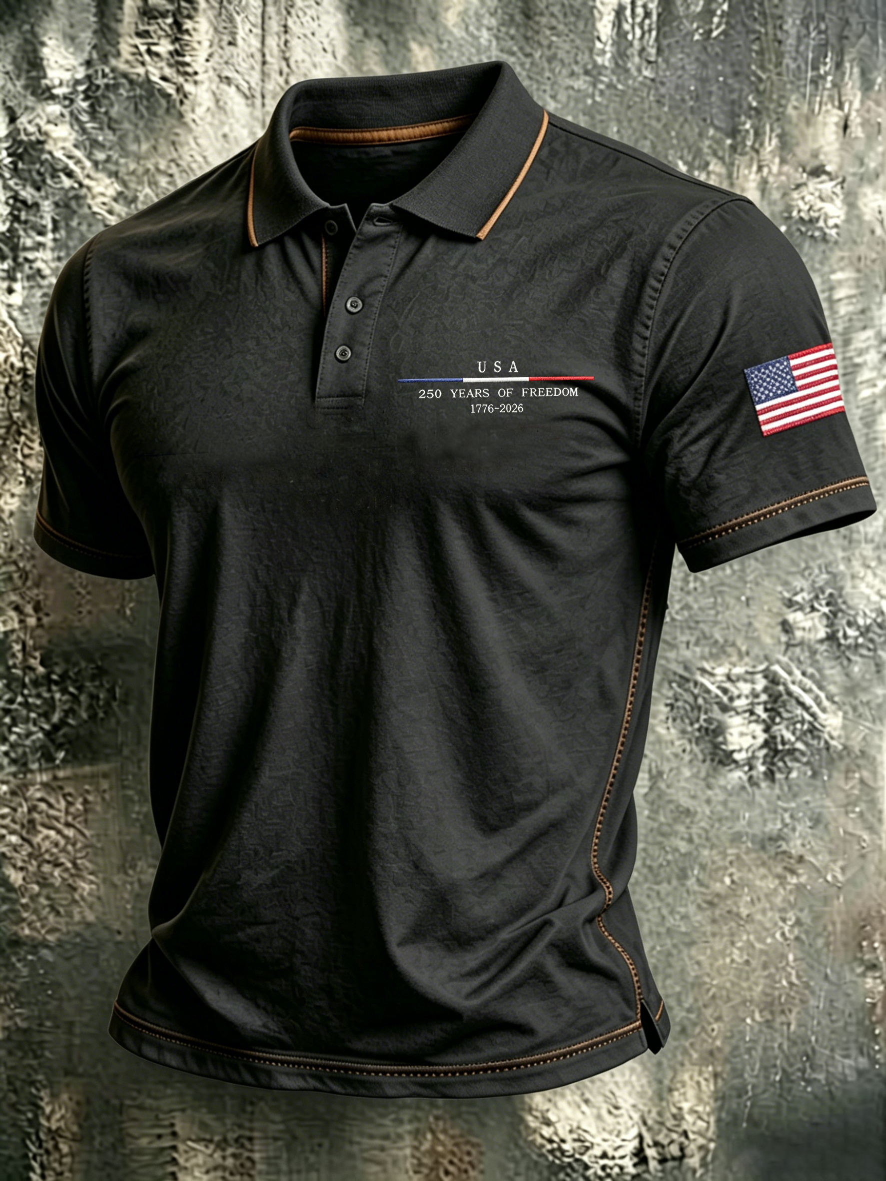 Men'S Casual American 250Th Anniversary Embroidered Commemorative Printed Polo Shirt