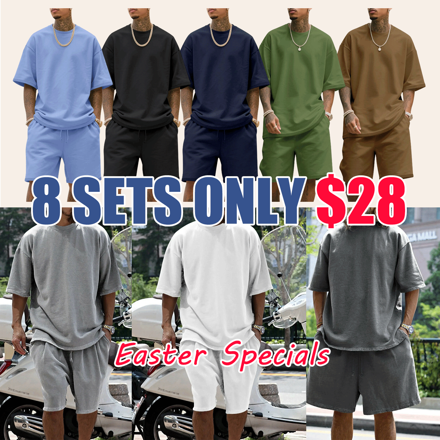 Men's Summer Casual Set, Pure Color Round Neck Short Sleeve Tee & Shorts