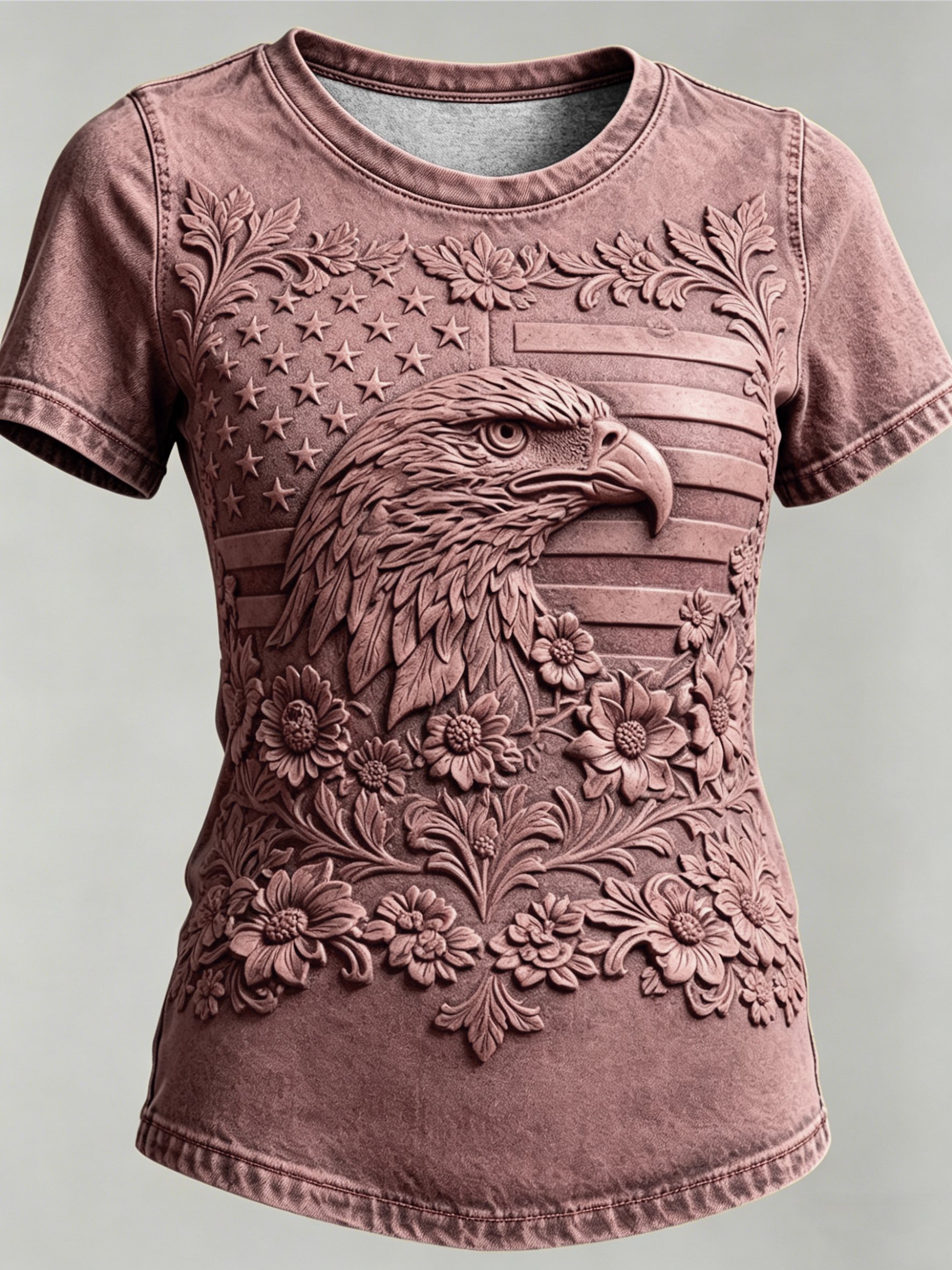 Women's U.S. 250th Anniversary Faux-Relief Print Casual Crewneck Top