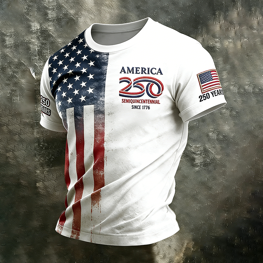 Men'S Casual American Founding Celebration Personalized Printed Round Neck T-Shirt