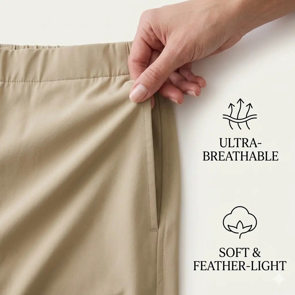 Women's Barrel Travel Pants – Elastic Waistband, Tapered Leg, Baggy Mid Rise Trousers with Pockets