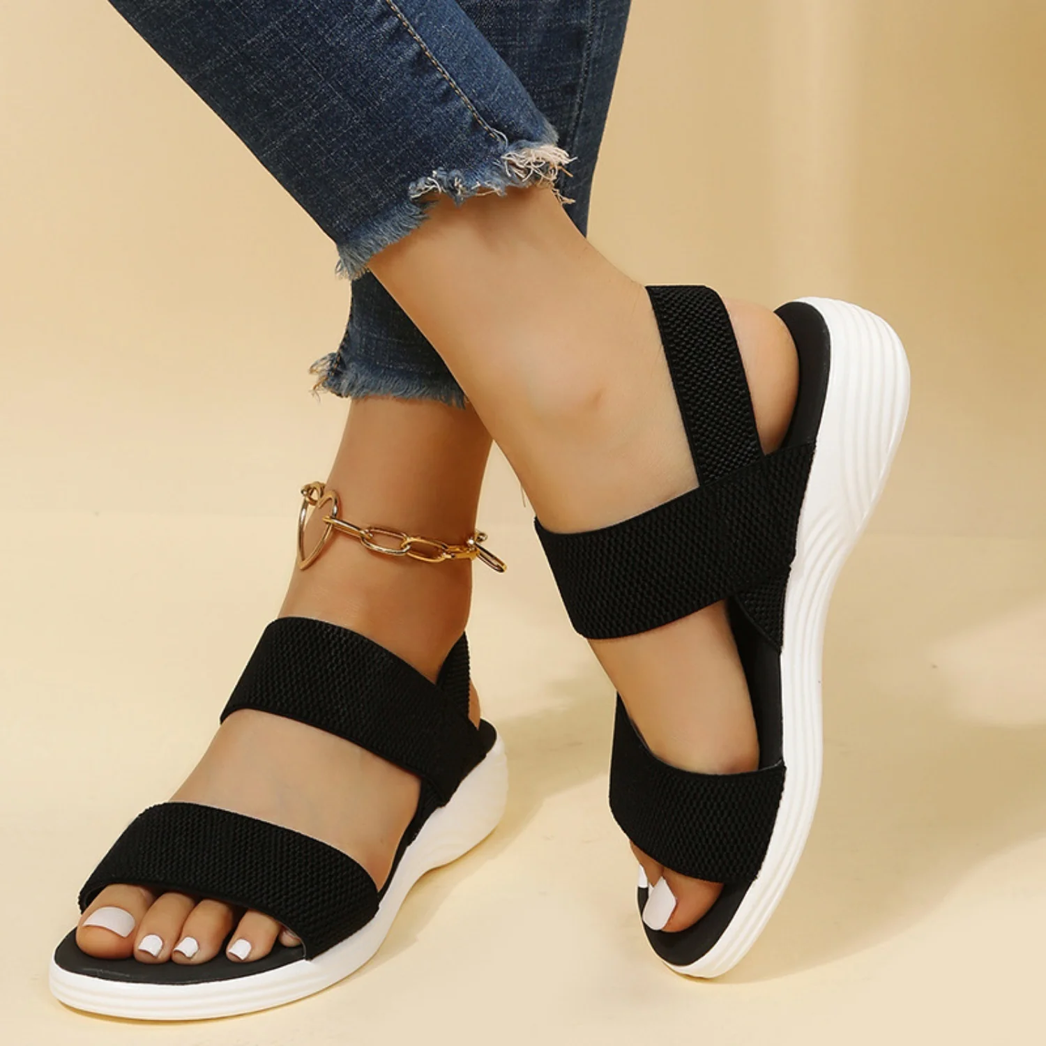 Rubber Open Toe Low Heel Sandals (multiple color options)