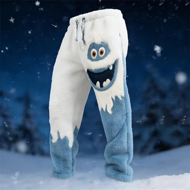 Men's Contrasting Color Cartoon Ice Monster Print Casual Flannel Pants